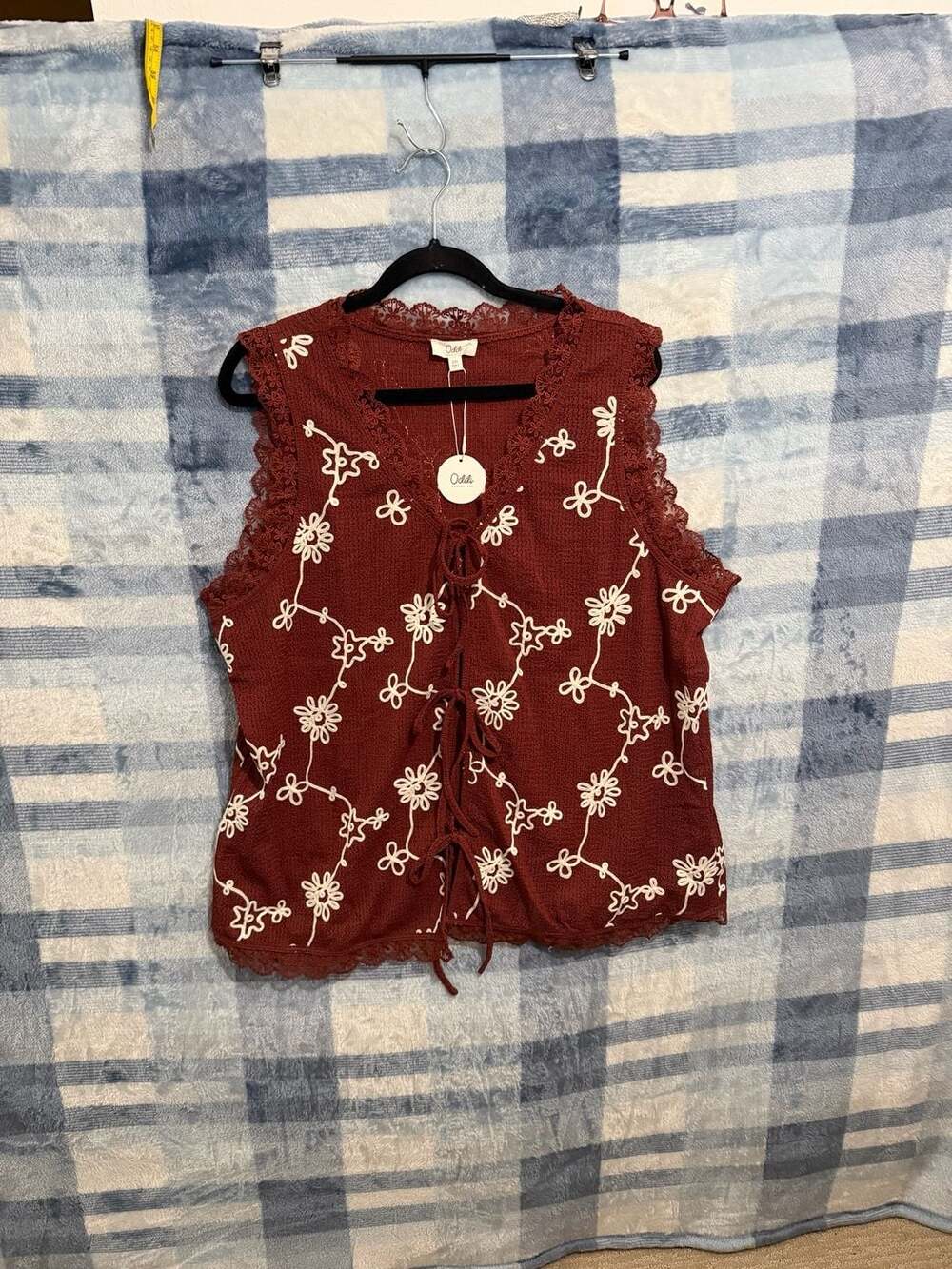 Oddi Plus Size Wine & Wildflower Vest Tie-Front 2X